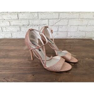 White by Vera Wang Rose Gold Glitter Ankle‎ Strap High Heel Dress Shoes 8.5M